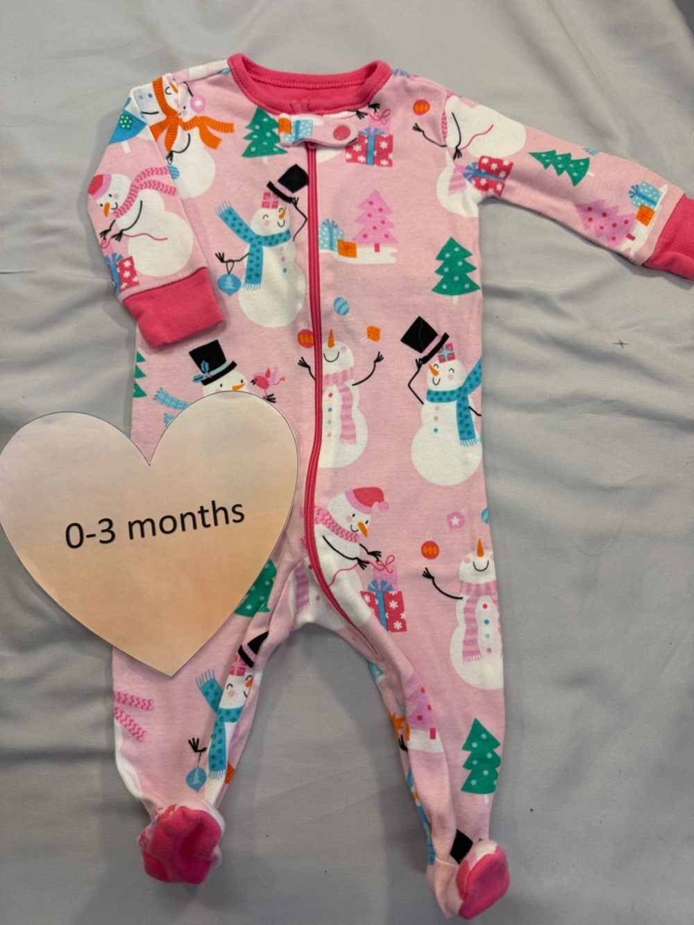 PJ Place - Pink Newborn Snowman Footie Pajamas for Kids